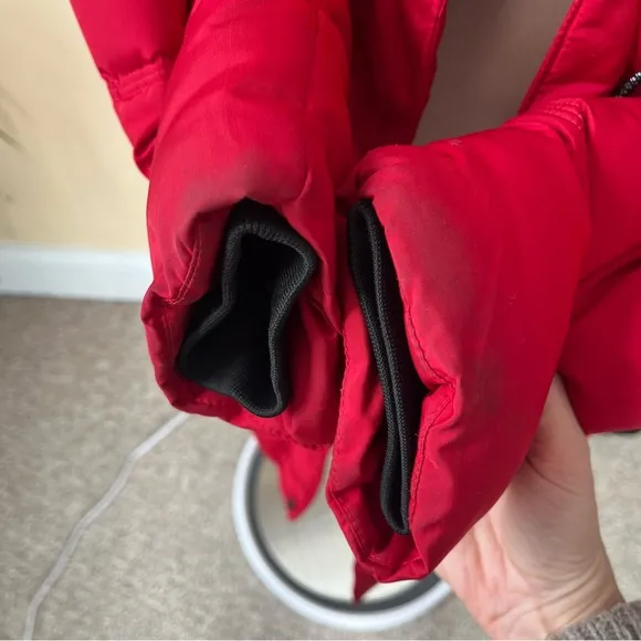ELORA heavyweight insulated winter parka down alternative vegan red faux fur S