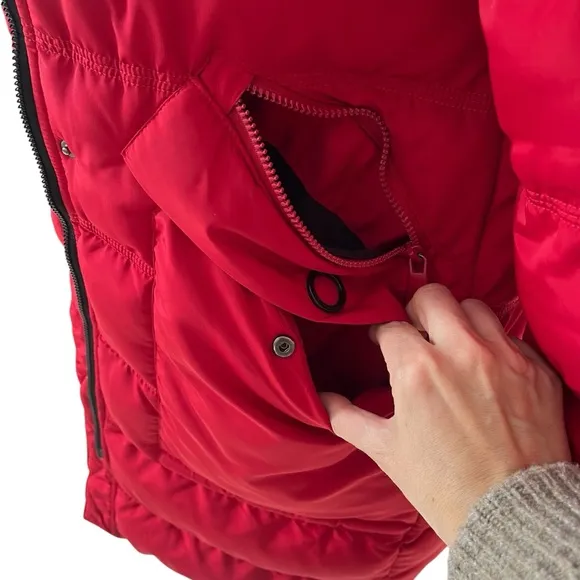 ELORA heavyweight insulated winter parka down alternative vegan red faux fur S