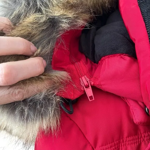 ELORA heavyweight insulated winter parka down alternative vegan red faux fur S