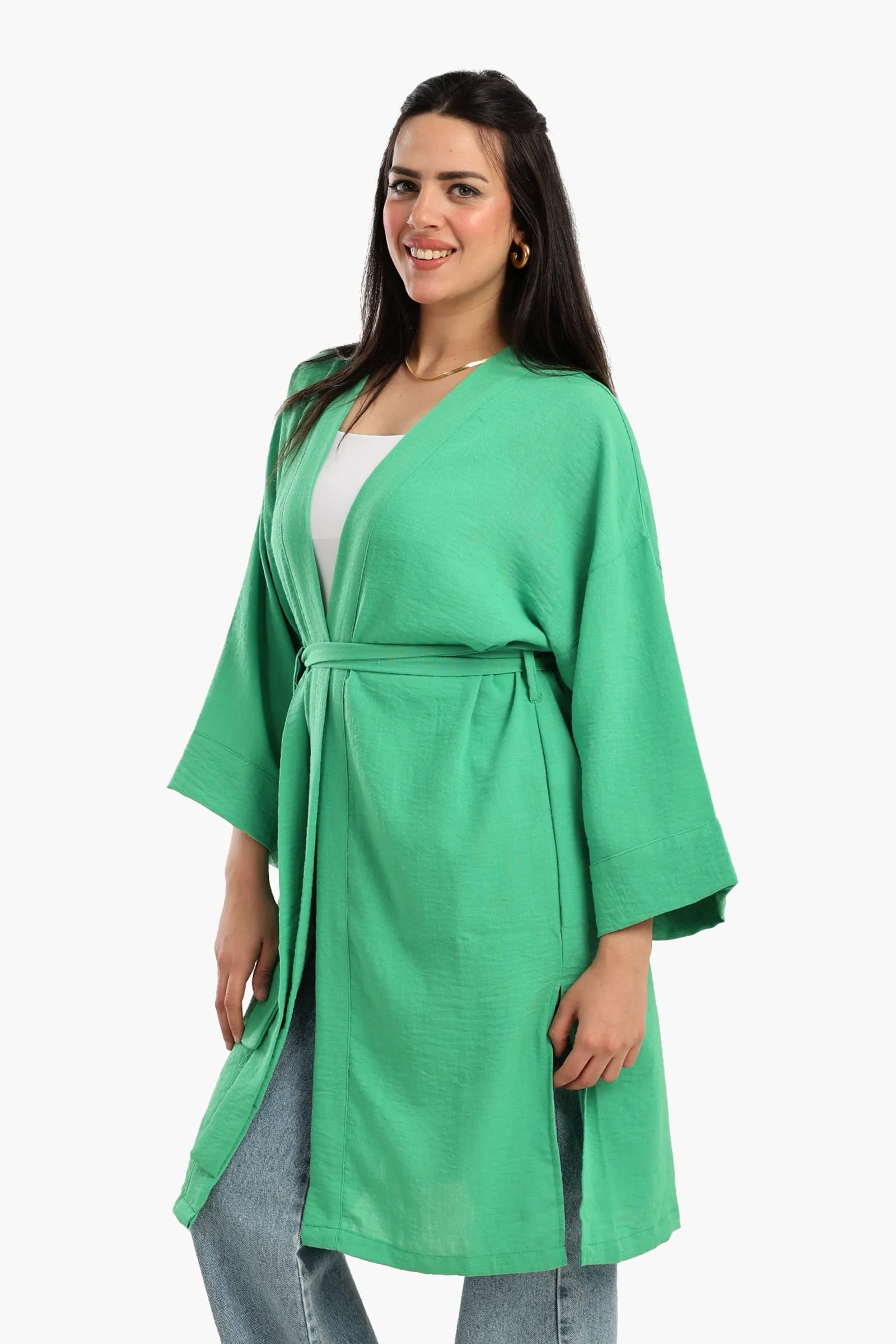 Embroidered Back Green Kimono