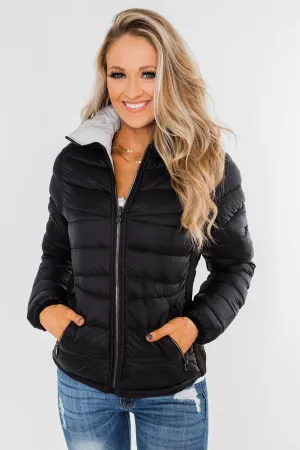 Everything I Want Reversible Puffer Coat- Black & Light Grey