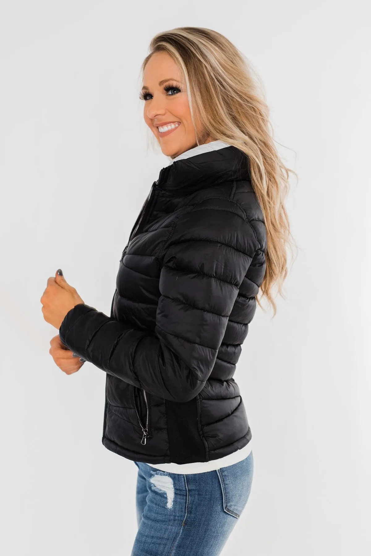 Everything I Want Reversible Puffer Coat- Black & Light Grey