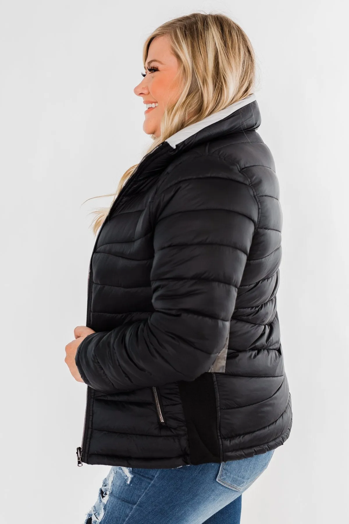 Everything I Want Reversible Puffer Coat- Black & Light Grey