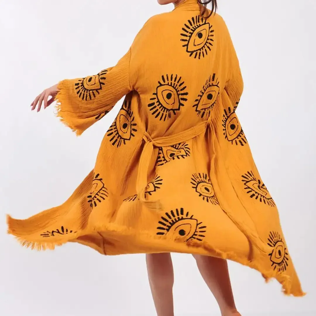 Evil Eye Kimono, Evil Eye Kaftan, Organic Cotton Kimono
