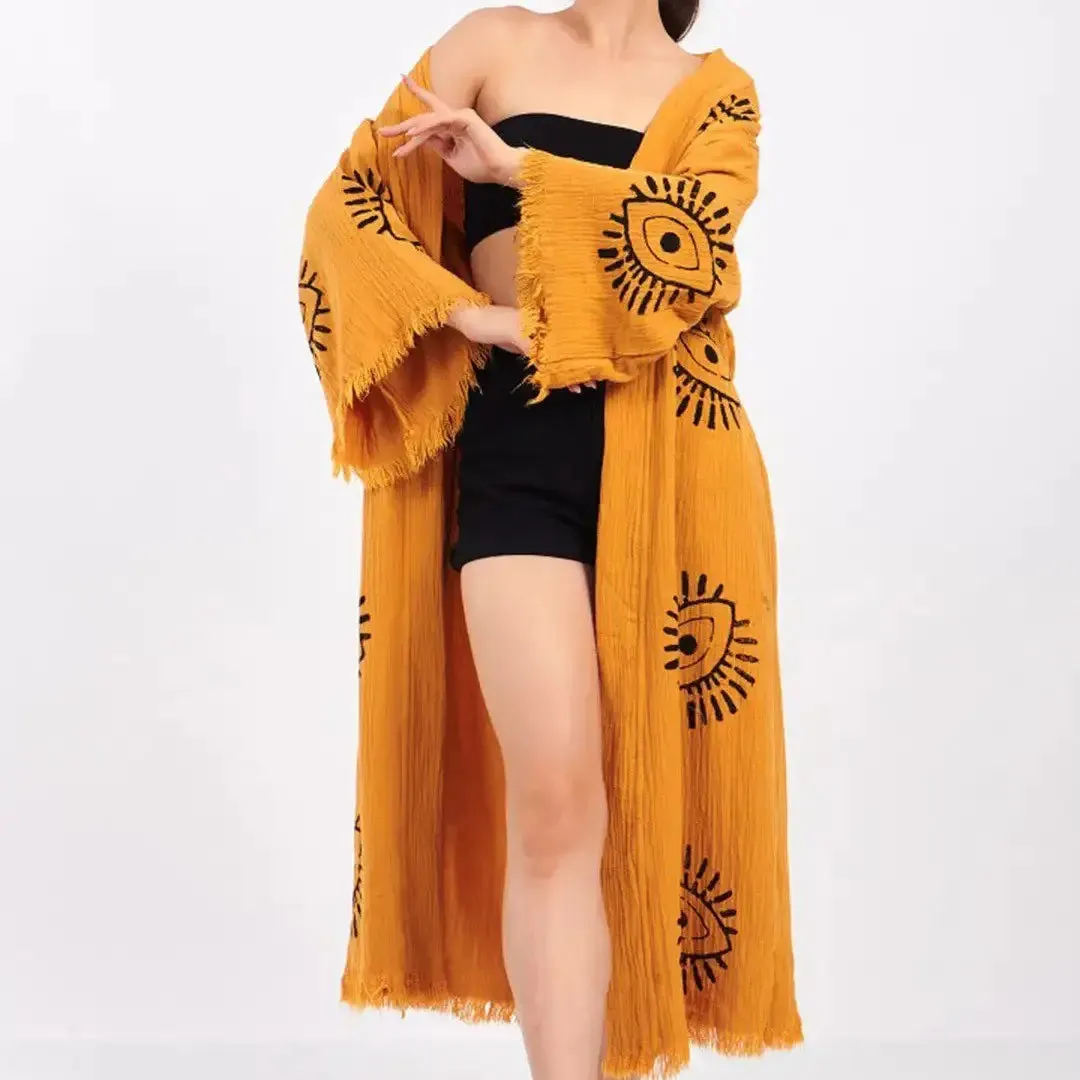 Evil Eye Kimono, Evil Eye Kaftan, Organic Cotton Kimono