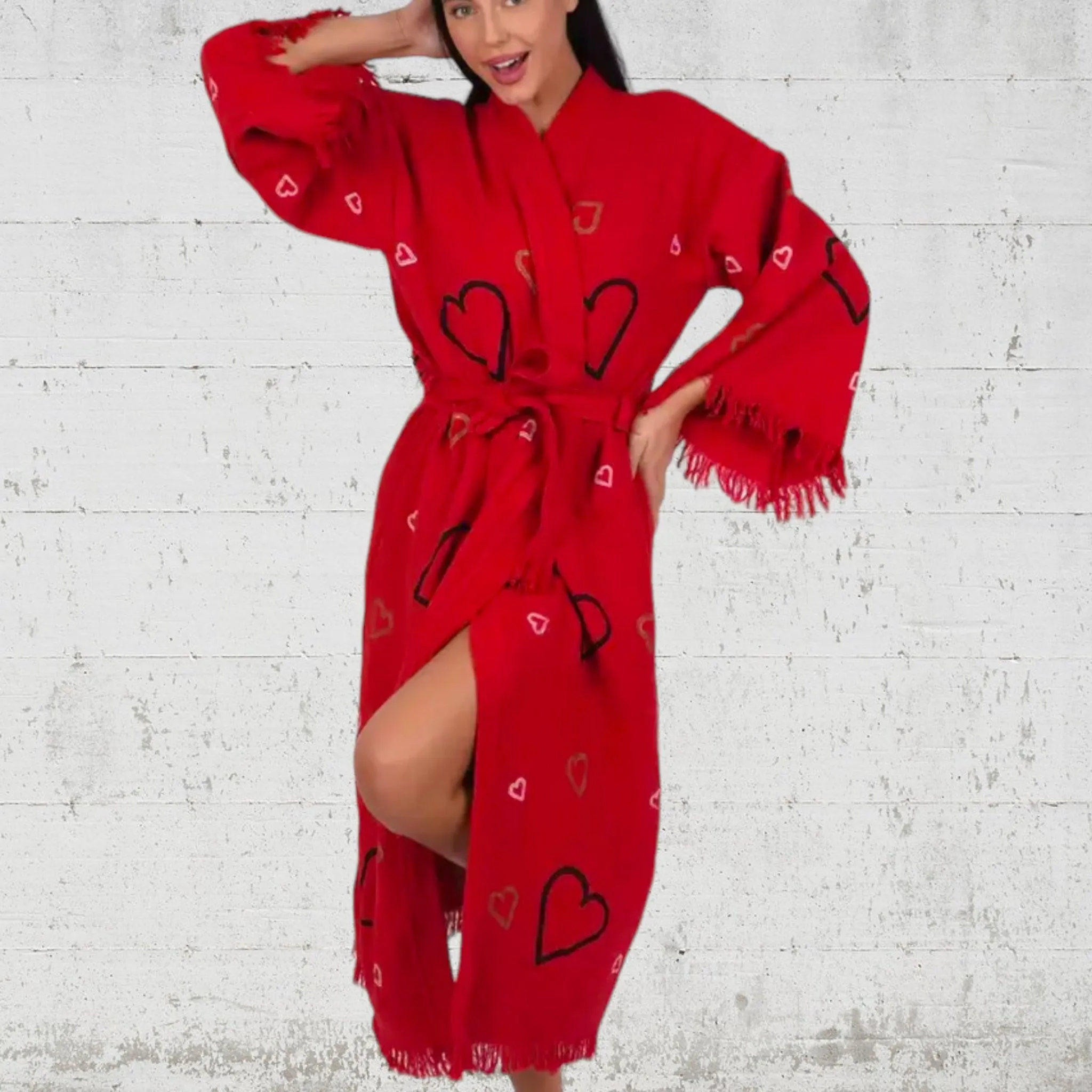Flaming Hearts Kimono/ Robe