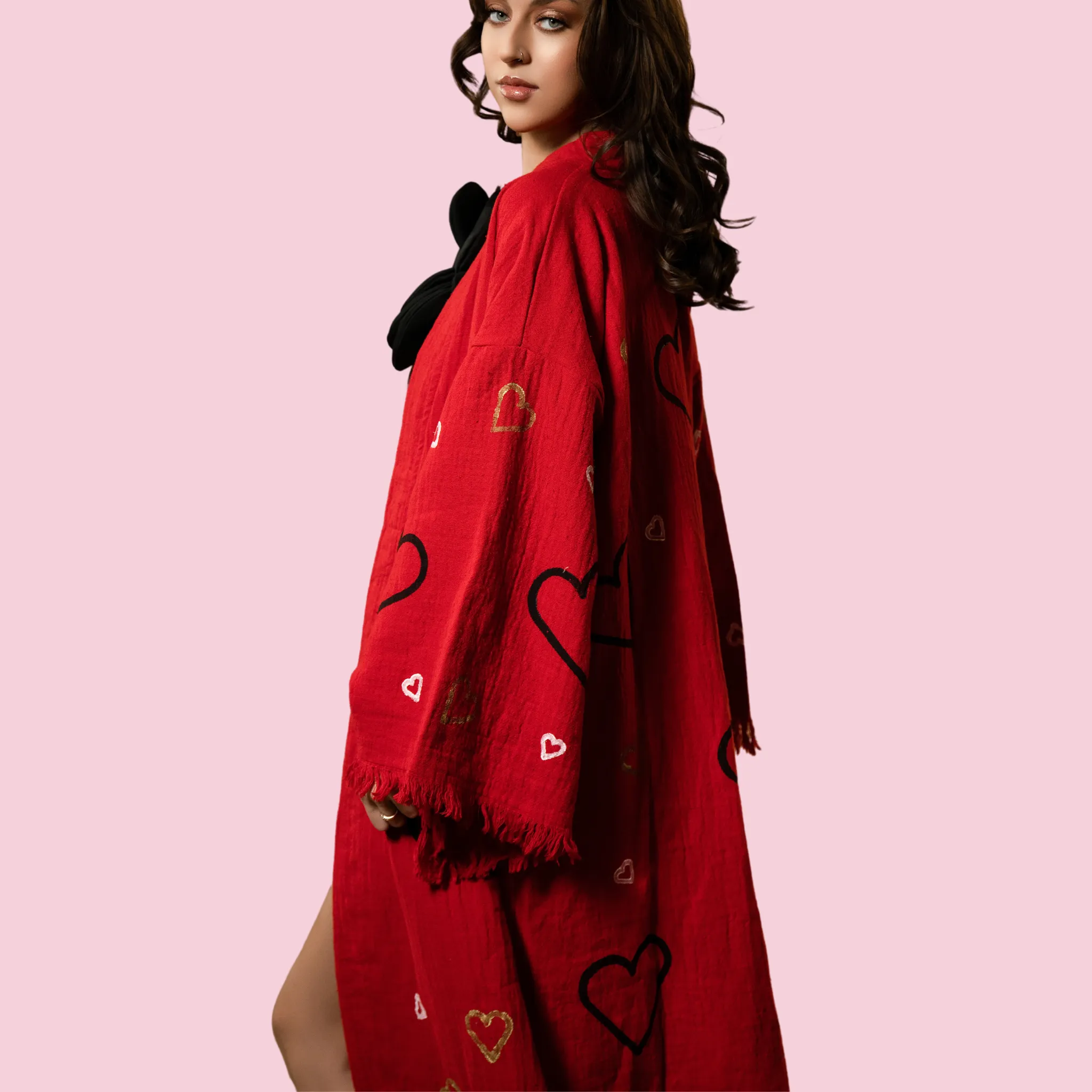 Flaming Hearts Kimono/ Robe