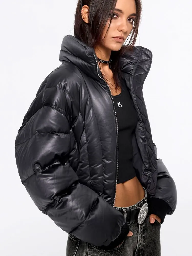 Flannel Neck Puffy Jacket