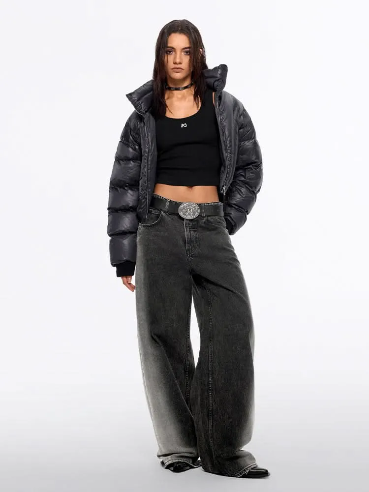 Flannel Neck Puffy Jacket