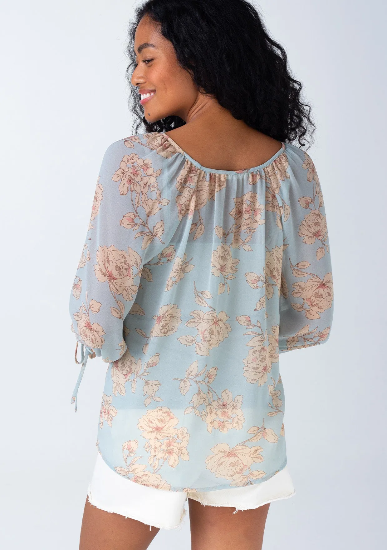 Floral 3/4 Raglan Sleeve V Neck Blouse