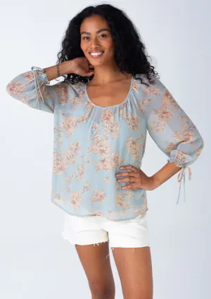 Floral 3/4 Raglan Sleeve V Neck Blouse