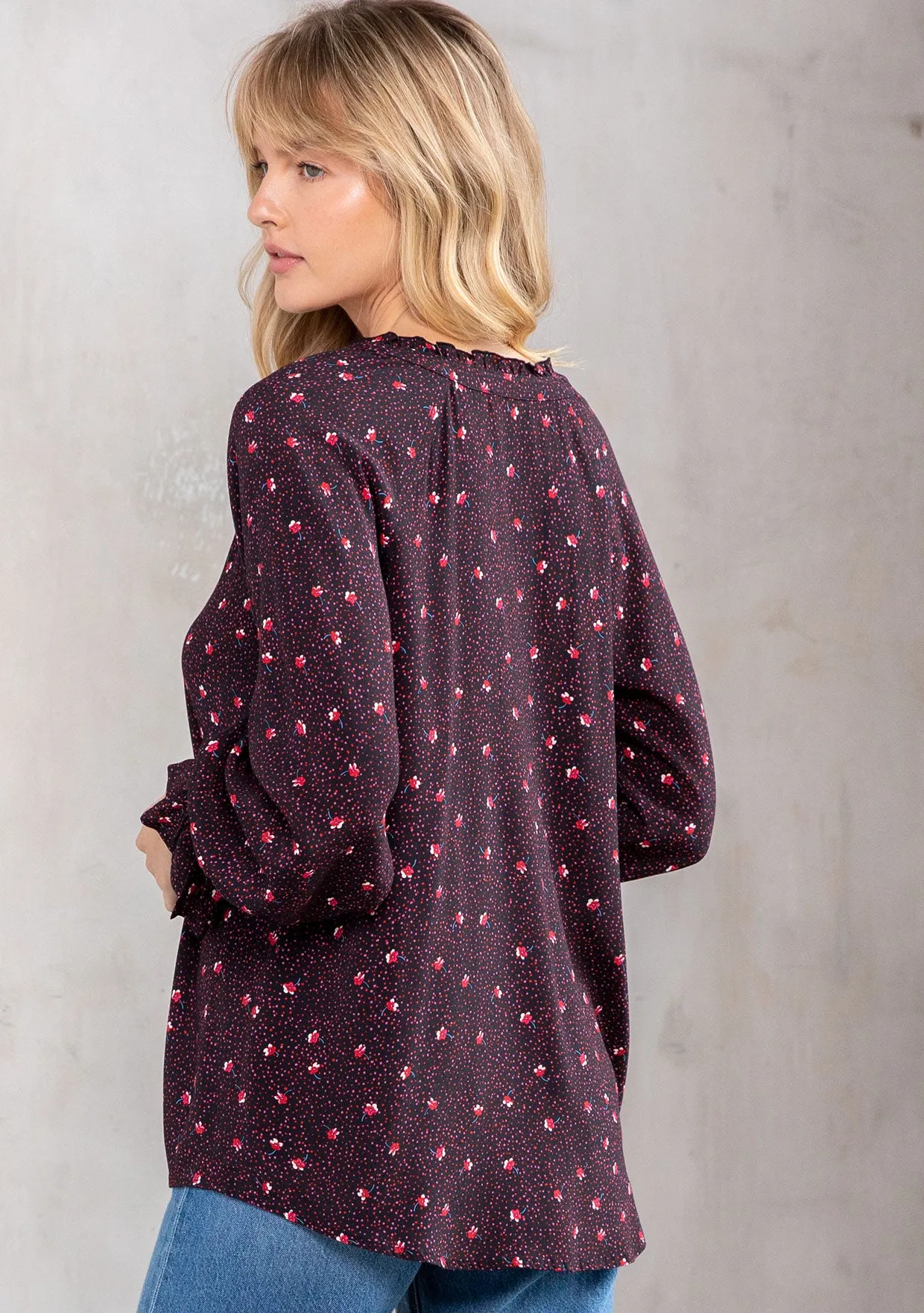 Floral Print Ruffled Long Sleeve Peasant Blouse