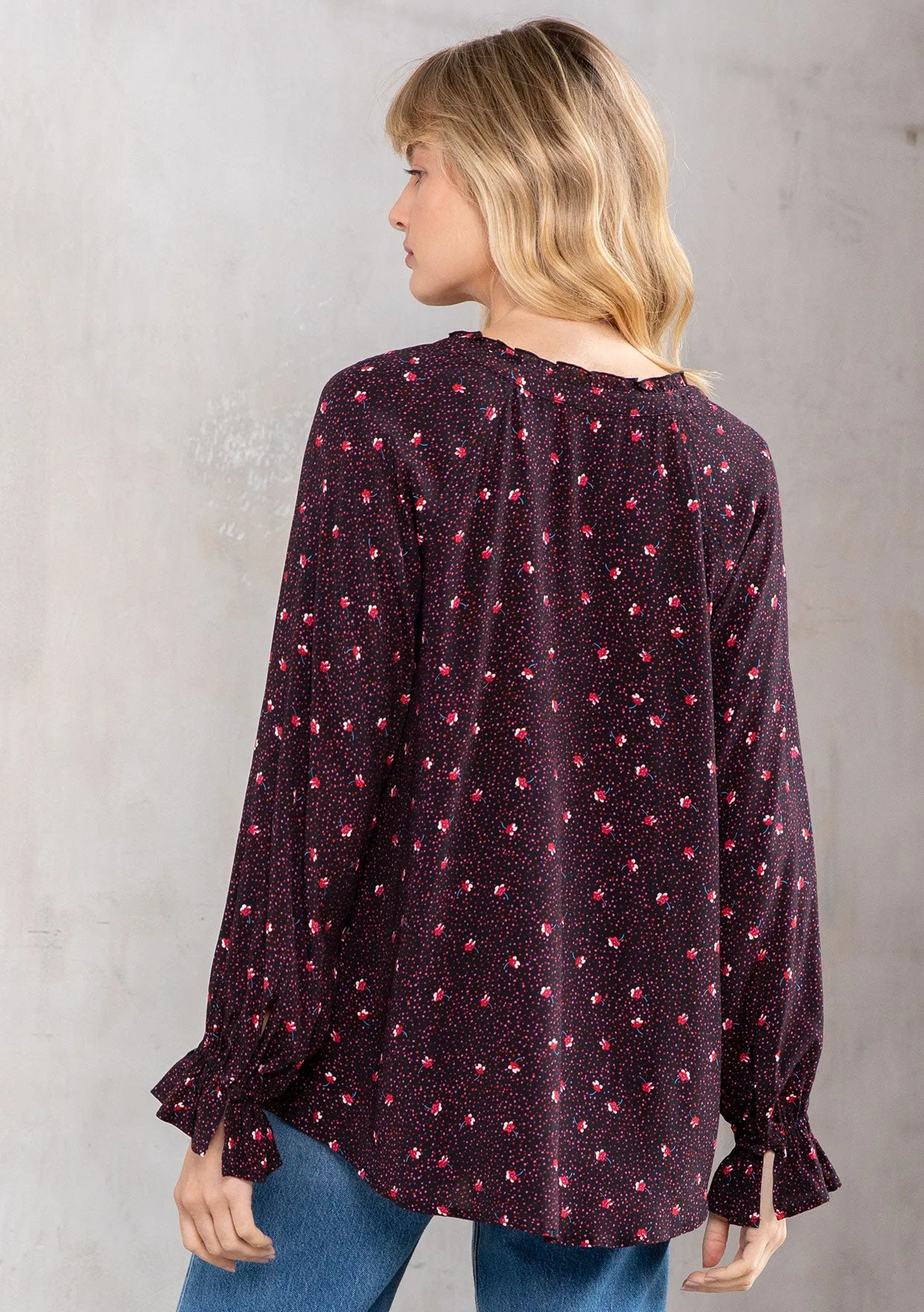 Floral Print Ruffled Long Sleeve Peasant Blouse