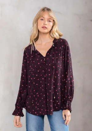 Floral Print Ruffled Long Sleeve Peasant Blouse
