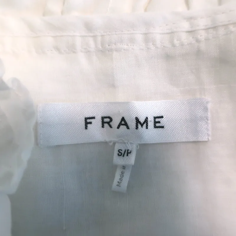 FRAME Ruffled Blouse Lauren White Ramie Gauze Size Small Long Sleeve Top