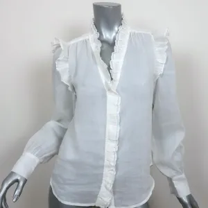 FRAME Ruffled Blouse Lauren White Ramie Gauze Size Small Long Sleeve Top