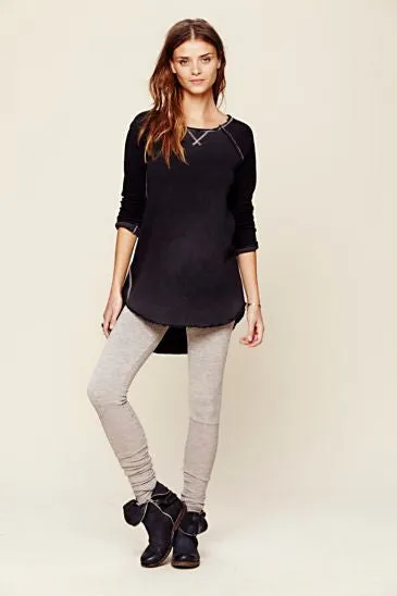 Free People Heather Knit Legging With Rib Scrunchy Ankle Detail | True Blue | Small