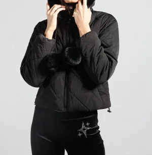 Fur Puffer Coat In Noir