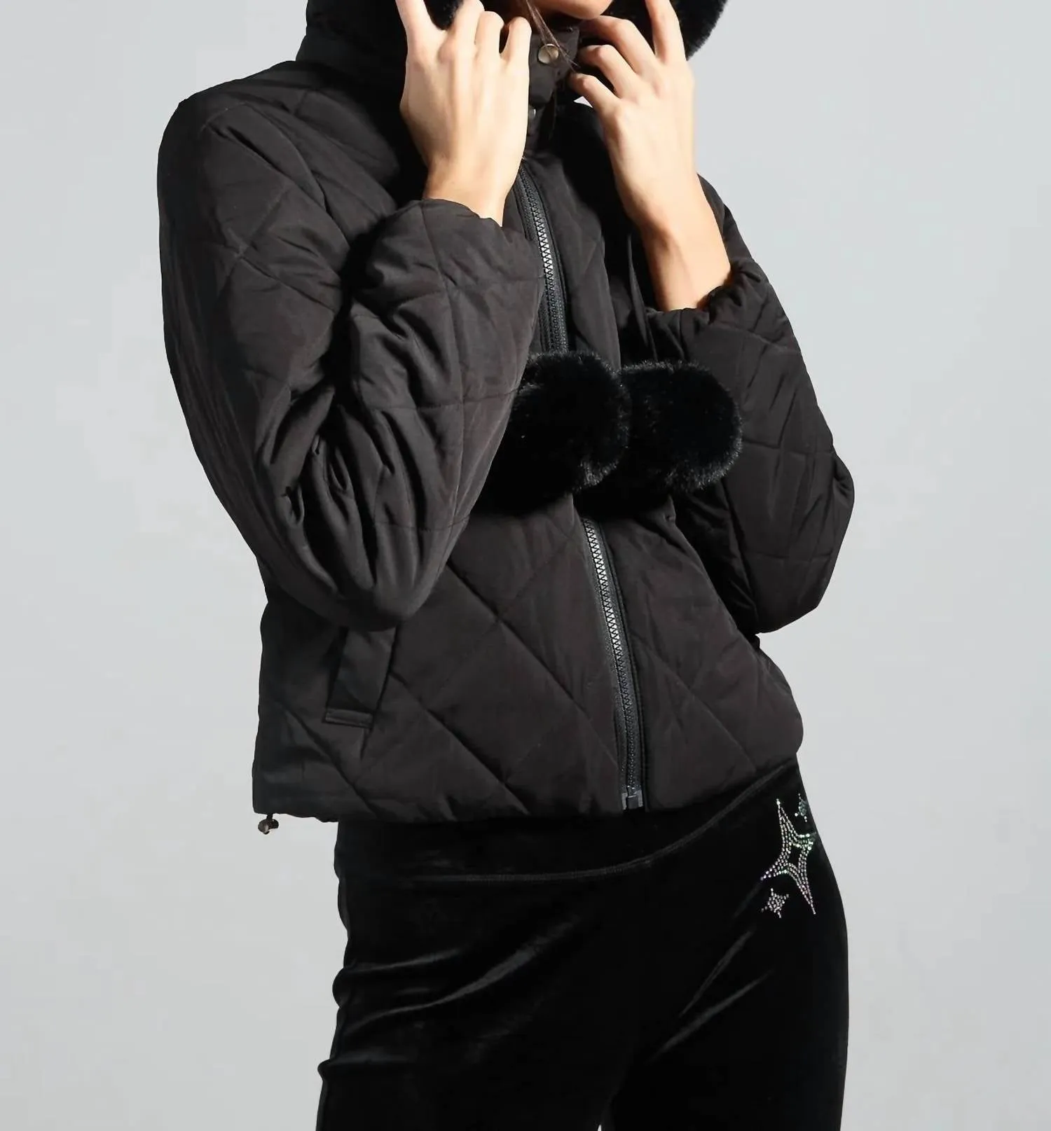 Fur Puffer Coat In Noir