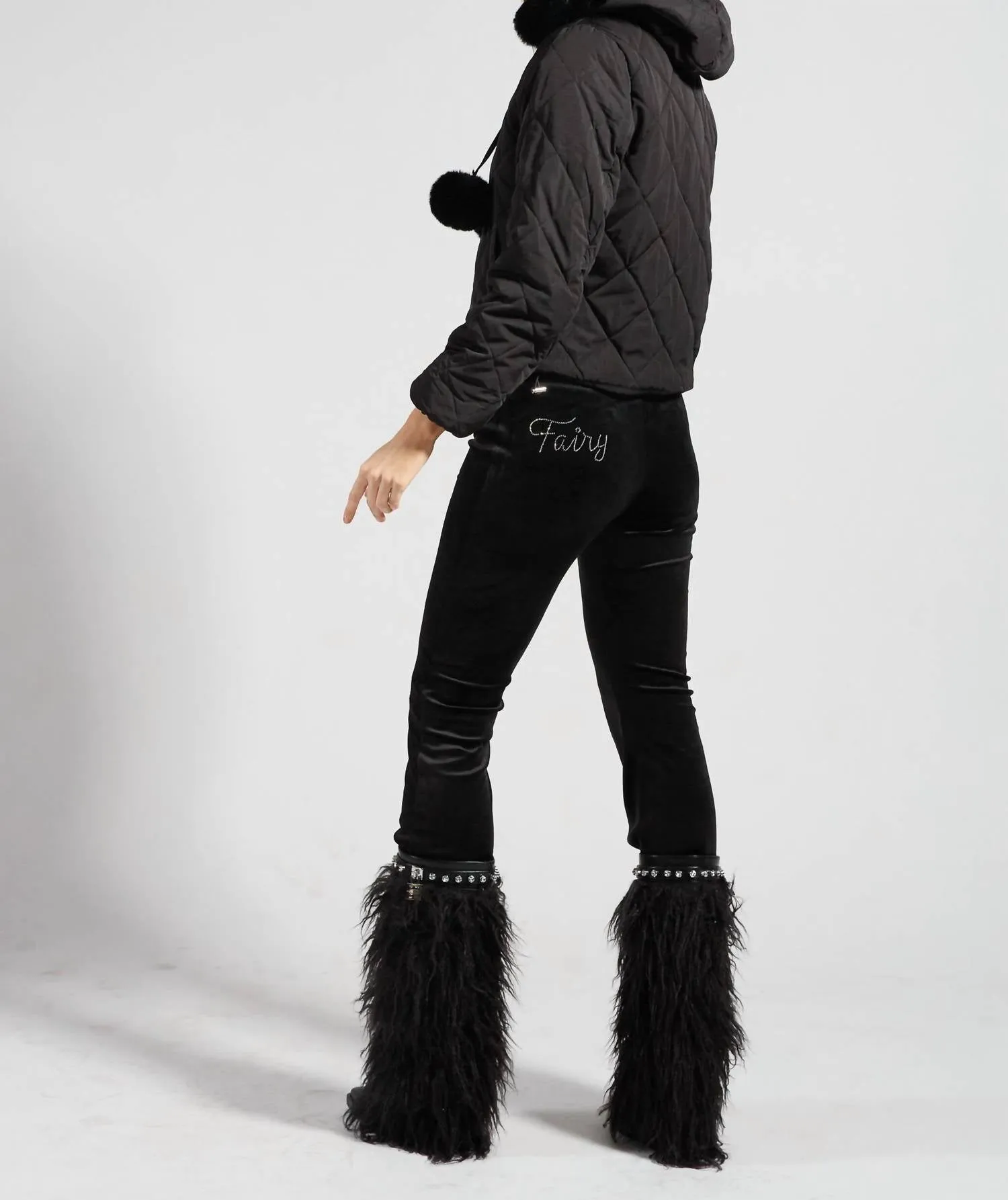 Fur Puffer Coat In Noir