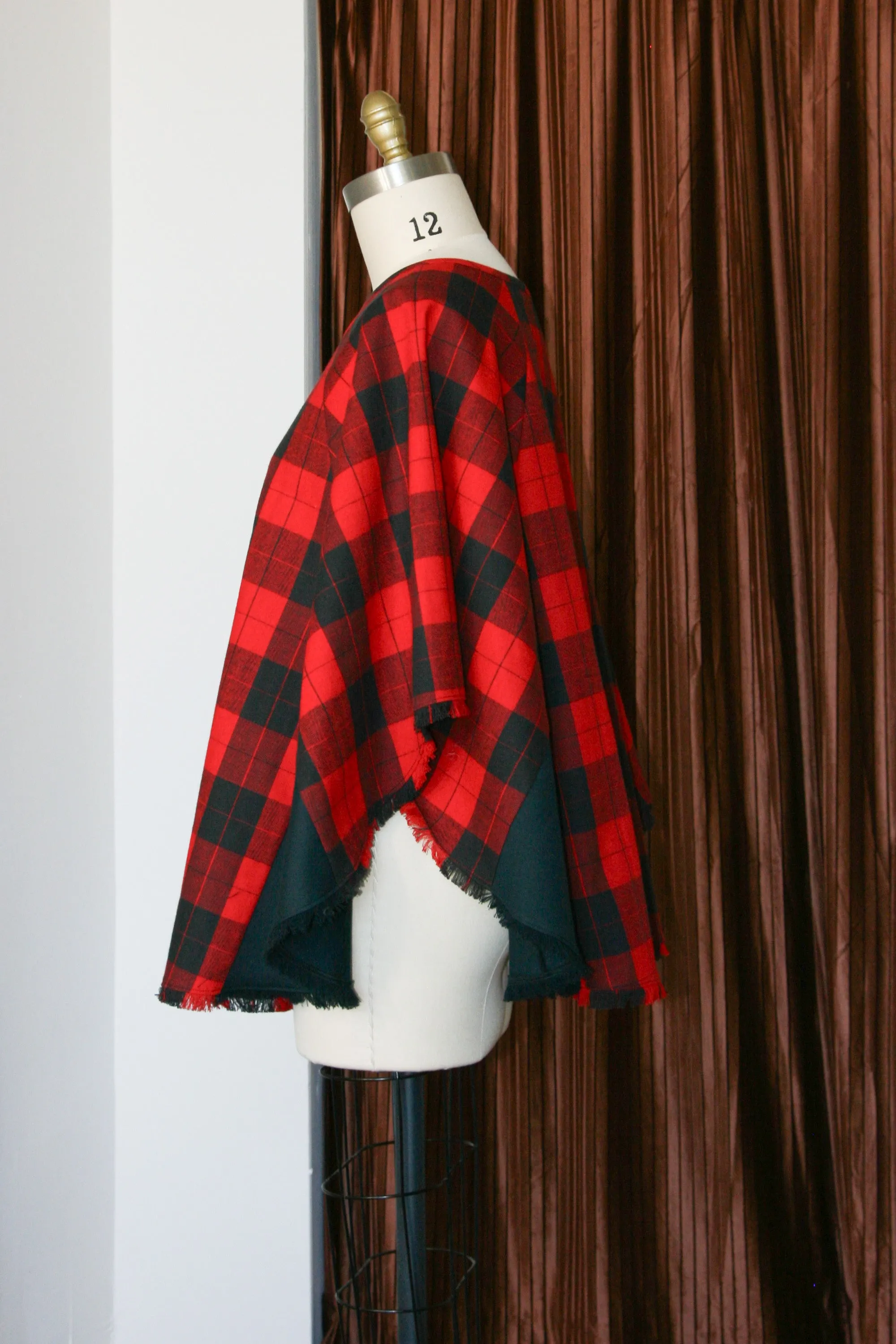 Gabe Poncho RTW in Red and Black Plaid Cotton