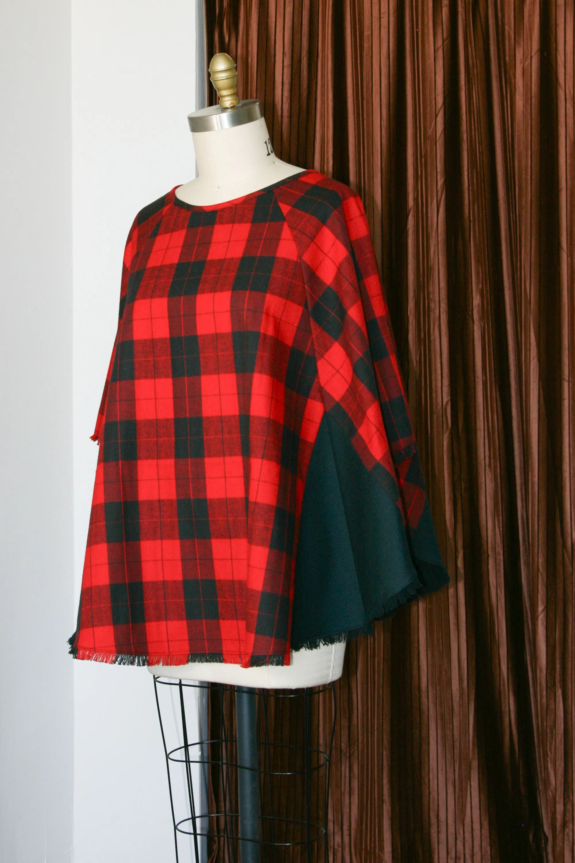 Gabe Poncho RTW in Red and Black Plaid Cotton