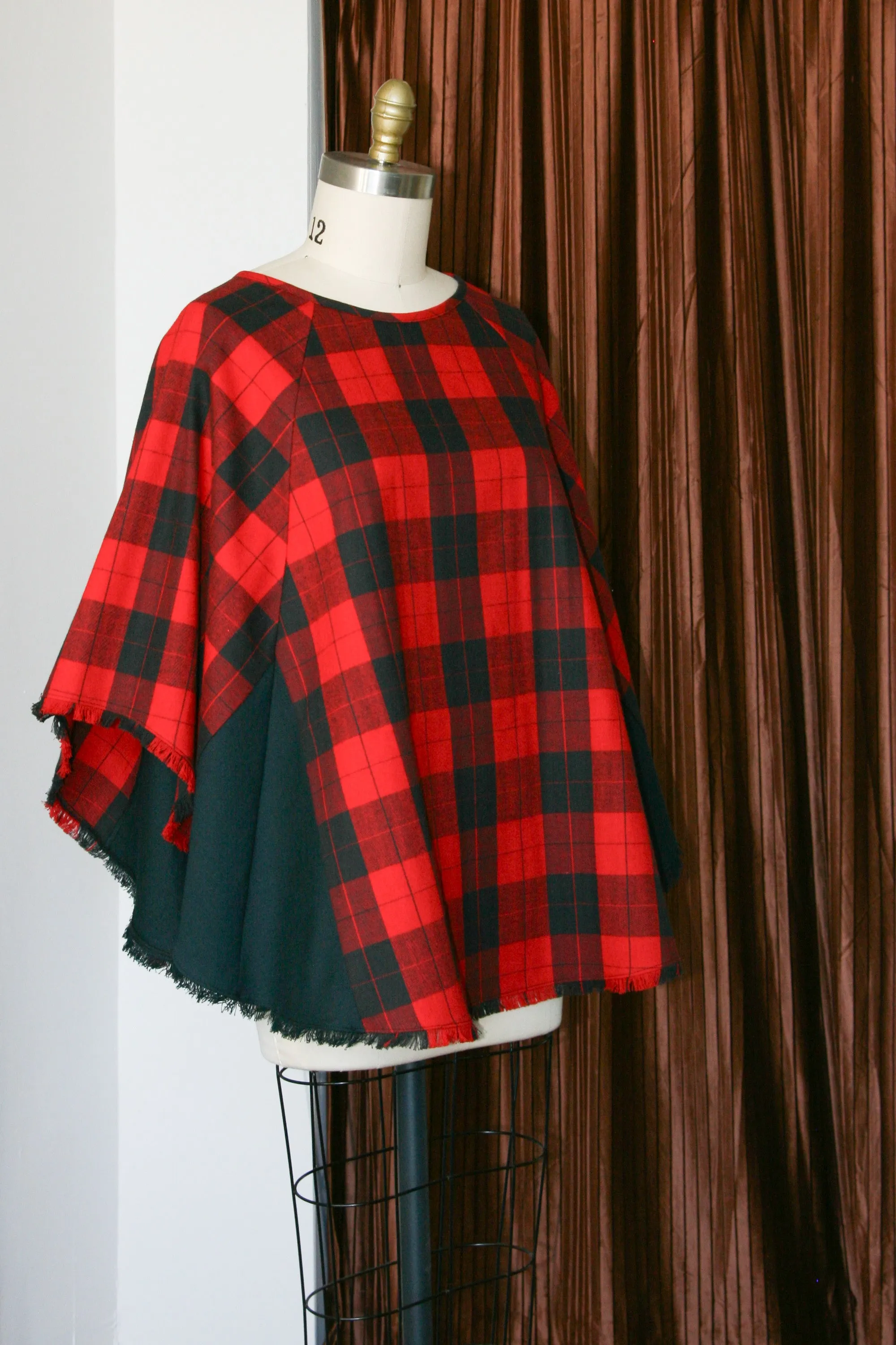 Gabe Poncho RTW in Red and Black Plaid Cotton