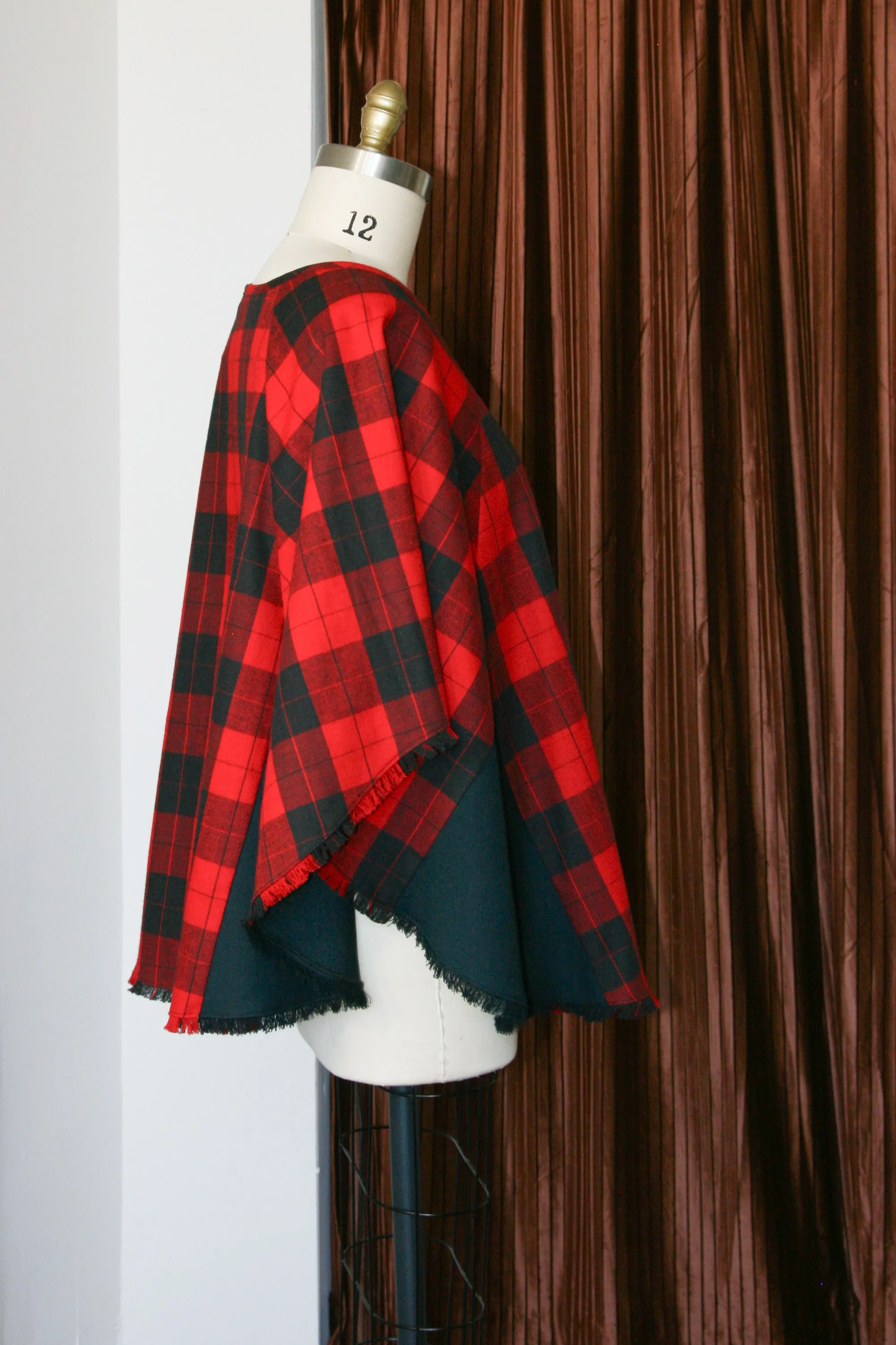 Gabe Poncho RTW in Red and Black Plaid Cotton