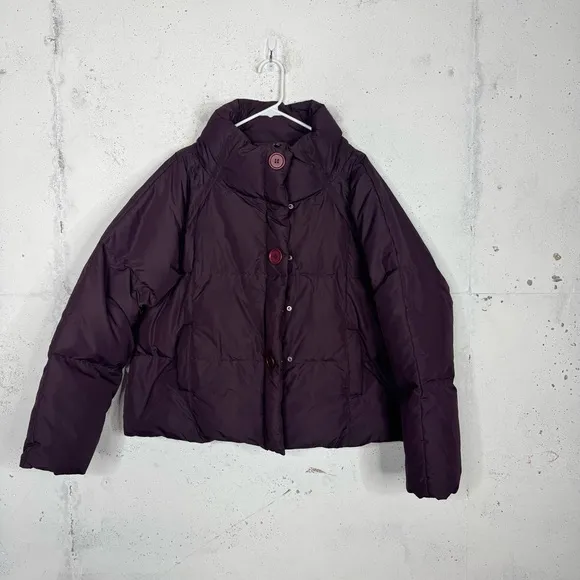 Garnet Hill Down Puffer Jacket Button Front Zipper Coat 18