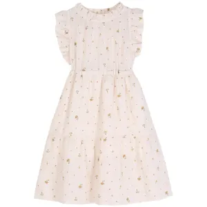Girls Ecru Ruffled Yellow Pansies Dress