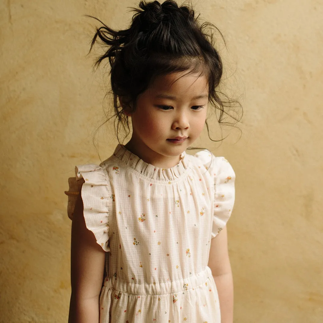 Girls Ecru Ruffled Yellow Pansies Dress