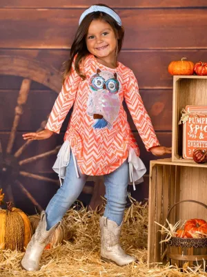 Girls Long Sleeve Drawstring Ruffled Applique Tunic