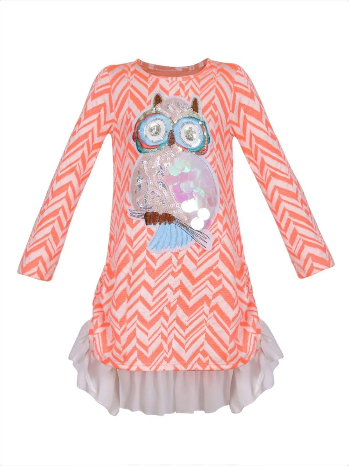 Girls Long Sleeve Drawstring Ruffled Applique Tunic