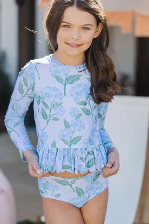 Girls: The Sarah Lynne Light Blue Floral Rashguard Two Piece Swim Suit