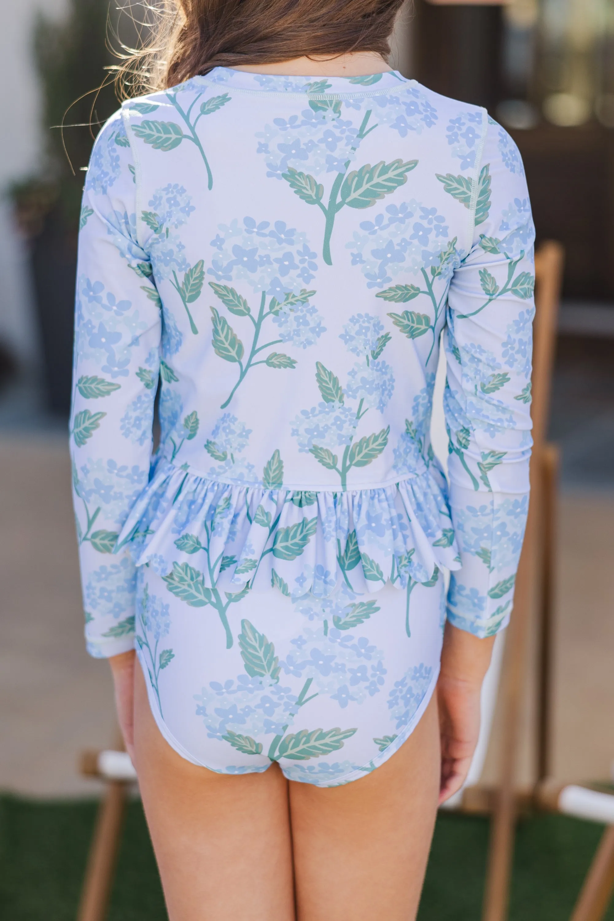 Girls: The Sarah Lynne Light Blue Floral Rashguard Two Piece Swim Suit