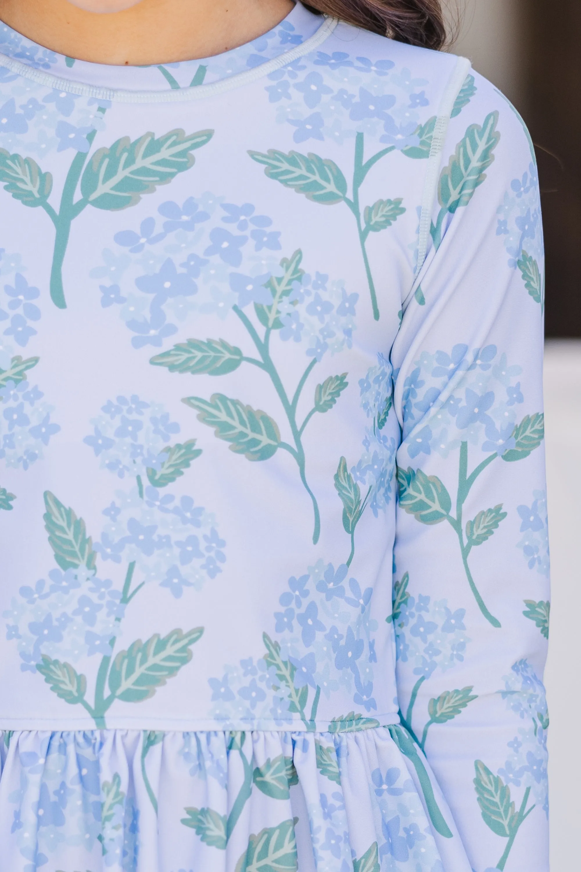 Girls: The Sarah Lynne Light Blue Floral Rashguard Two Piece Swim Suit