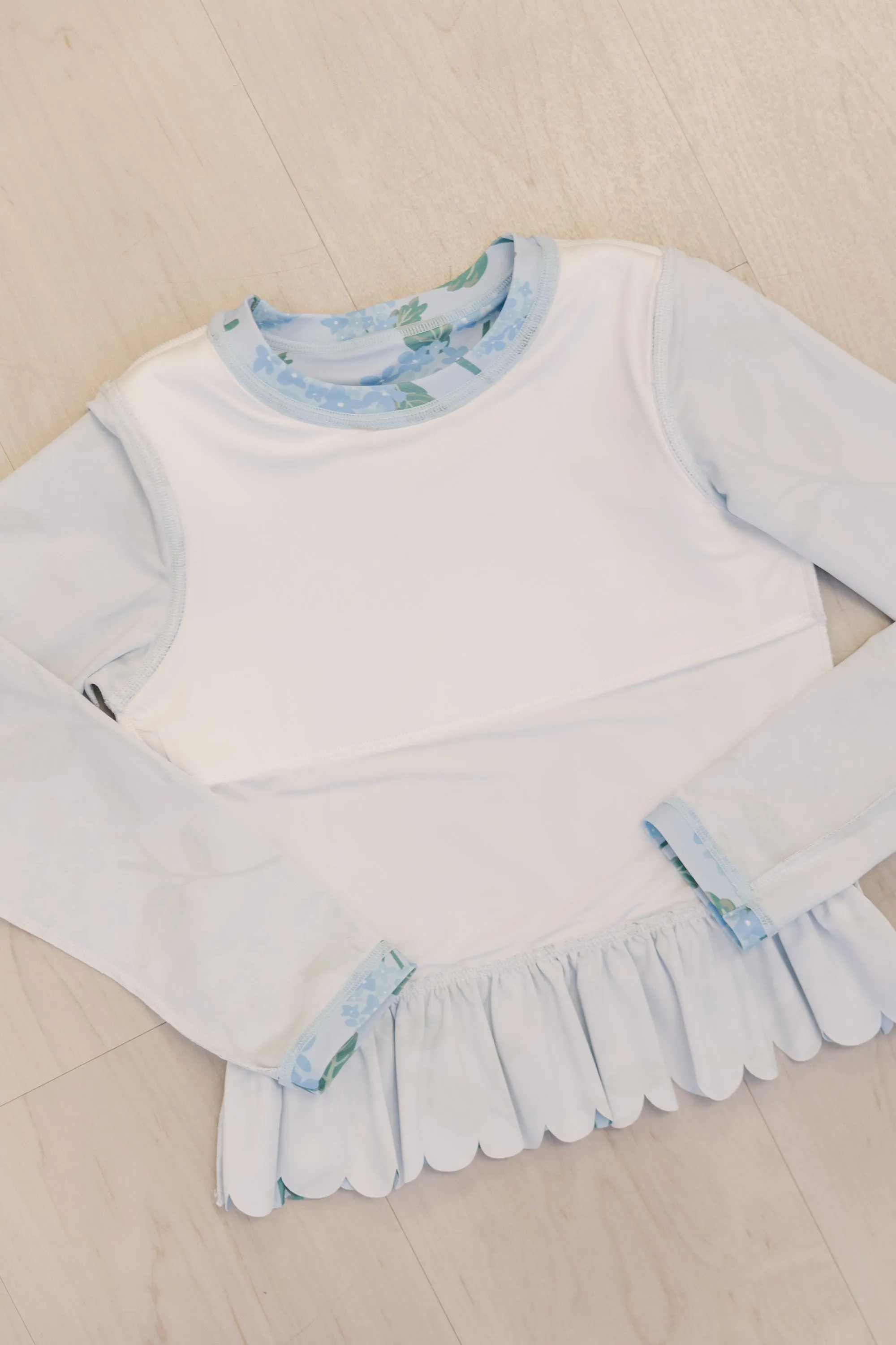 Girls: The Sarah Lynne Light Blue Floral Rashguard Two Piece Swim Suit