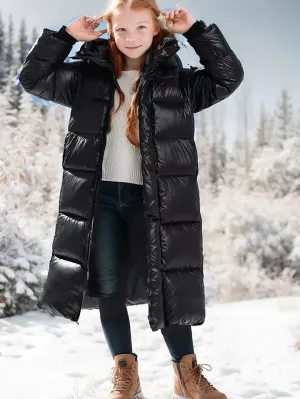 Girls' Warm Winter Hooded Coat: Thick, Long, & Frost-Proof