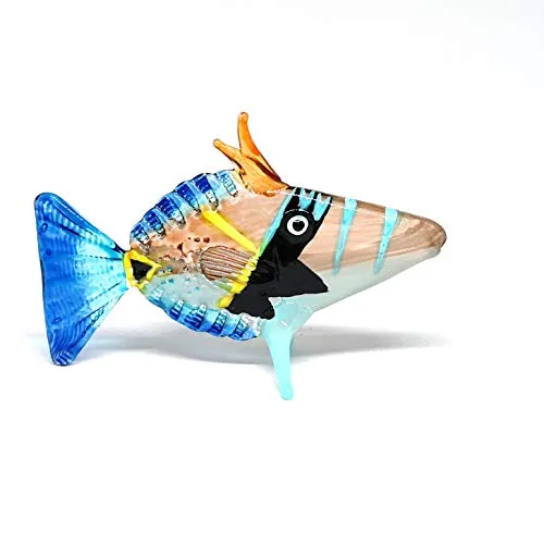 Glass Fish Figurine Coastal Style Decor Miniature Hand Blown Handicraft Lampwork Sculpture
