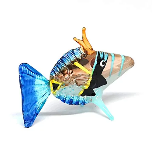 Glass Fish Figurine Coastal Style Decor Miniature Hand Blown Handicraft Lampwork Sculpture