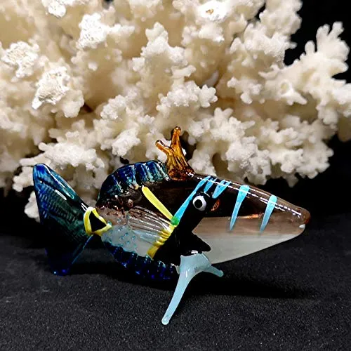 Glass Fish Figurine Coastal Style Decor Miniature Hand Blown Handicraft Lampwork Sculpture