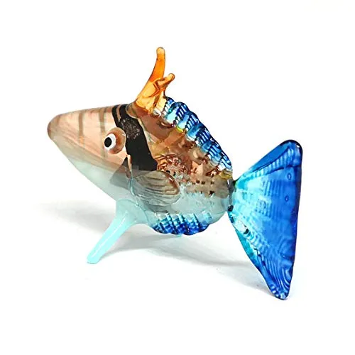 Glass Fish Figurine Coastal Style Decor Miniature Hand Blown Handicraft Lampwork Sculpture