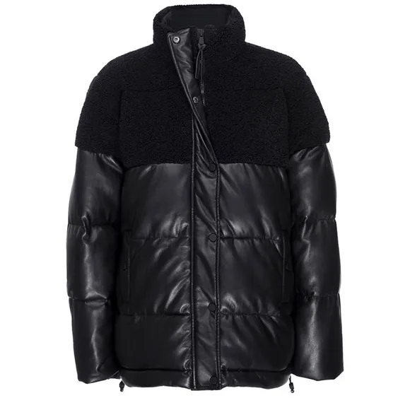 Good American Sherpa Mix Cocoon Puffer Black jacket  new size xxl