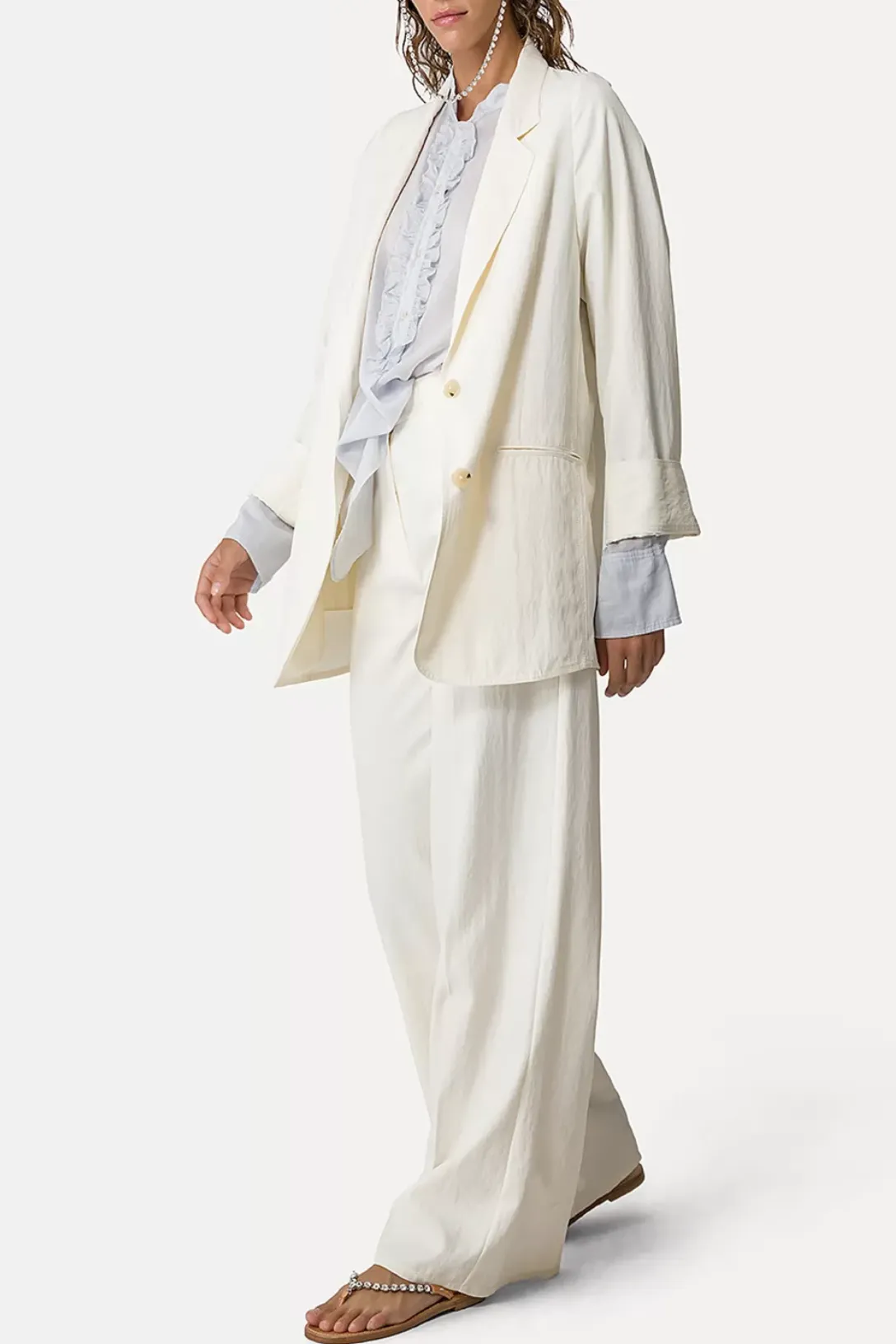 Granddad Collar Shirt With Ruffles | Sky