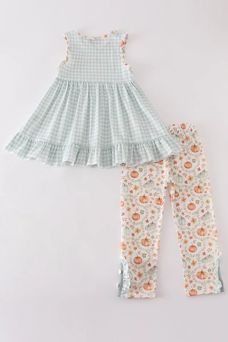 Green Pumpkin Print Girl Ruffle Set
