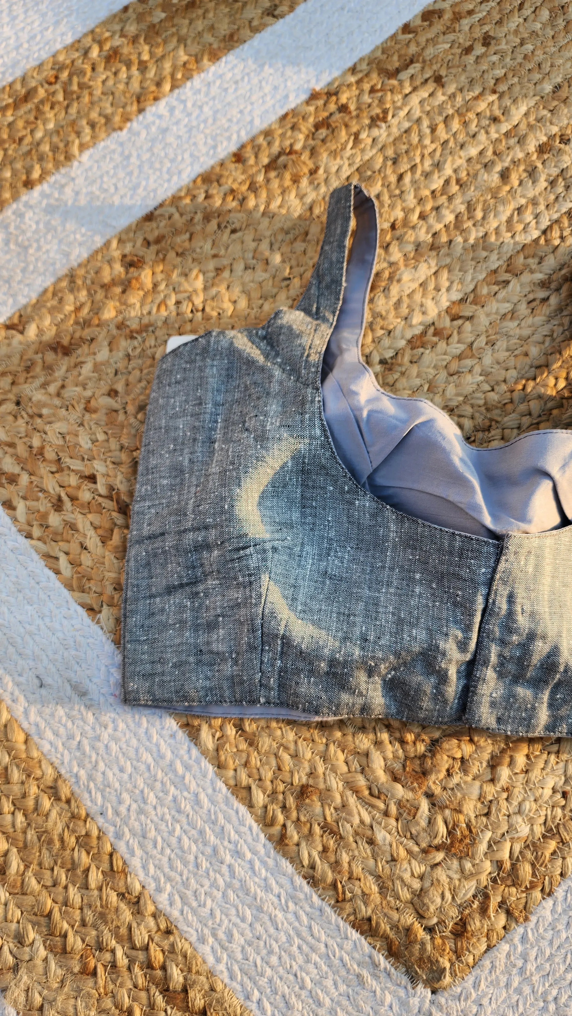 Grey Sleeveless Slub Cotton Blouse