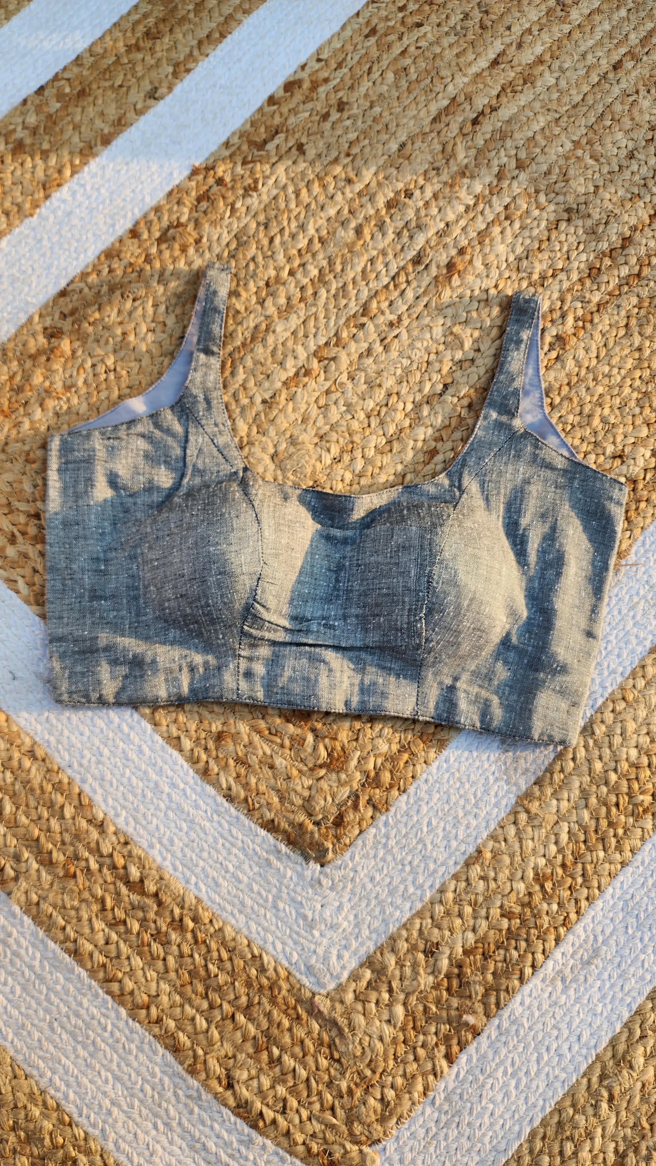 Grey Sleeveless Slub Cotton Blouse