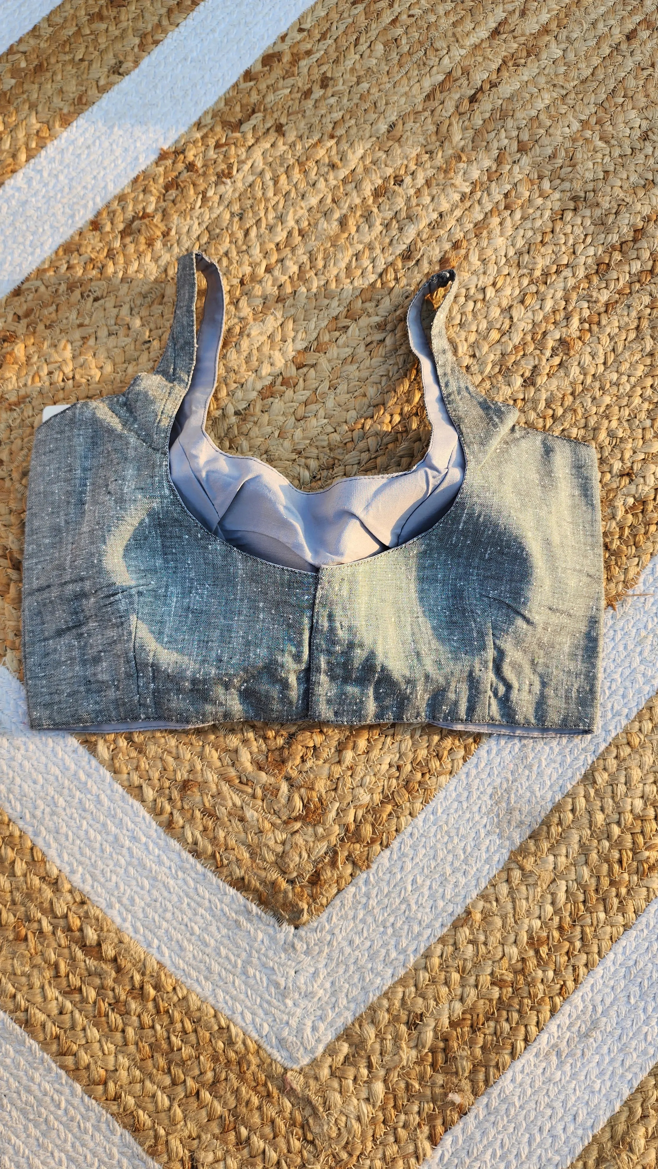 Grey Sleeveless Slub Cotton Blouse