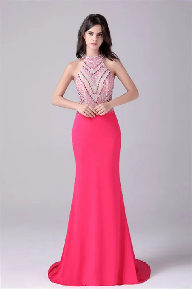 Halter Floor Length Sleeveless Backless Beading mother's dress