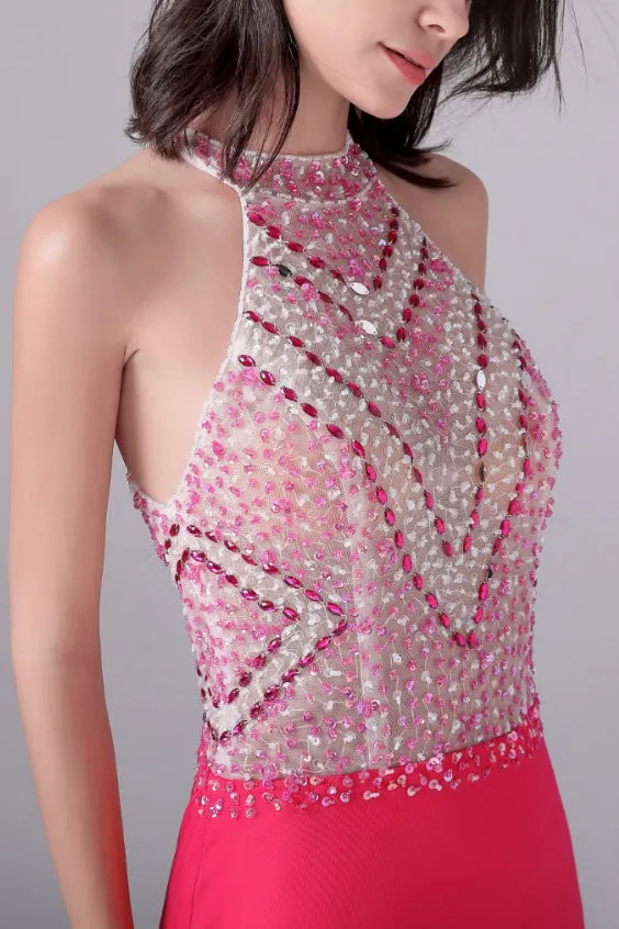 Halter Floor Length Sleeveless Backless Beading mother's dress